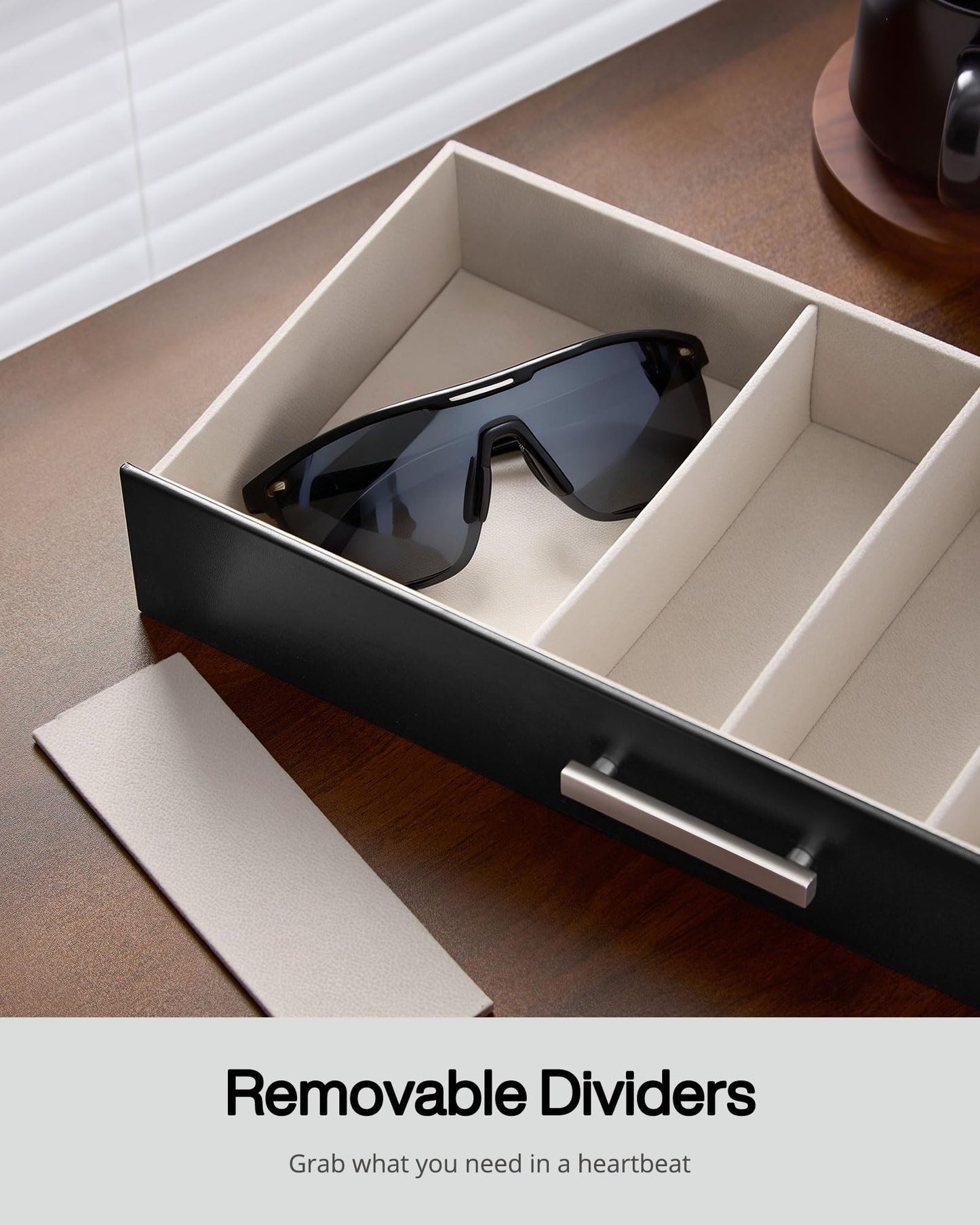 ProCase 12 Slots Sunglasses Organizer, 2-Layer Eyeglass Holder with Clear Glass Lid, PU Leather Glasses Storage Display Case for Men Women -Black