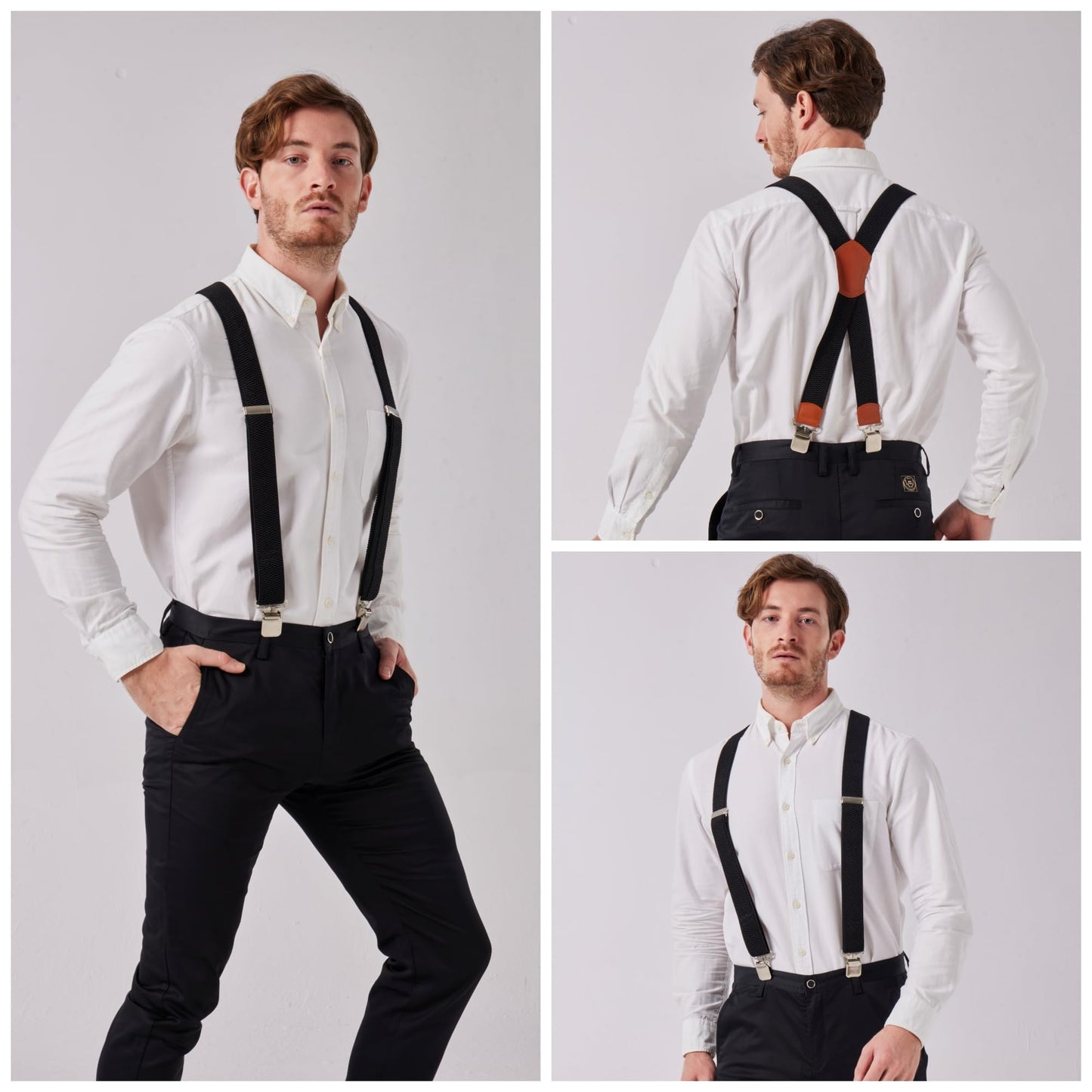 LazarsSpace Heavy Duty Suspenders for Men X Type 4 Clips 1 1/2" Wide Straps Black