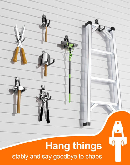 QcoQce 12 Pack Garage Hooks Heavy Duty, Wall Mount Utility Hooks with Extension Cord Straps, Anti-Slip Coating for Bike, Ladder, Hose, Garage Organization, Includes Screws (Black)