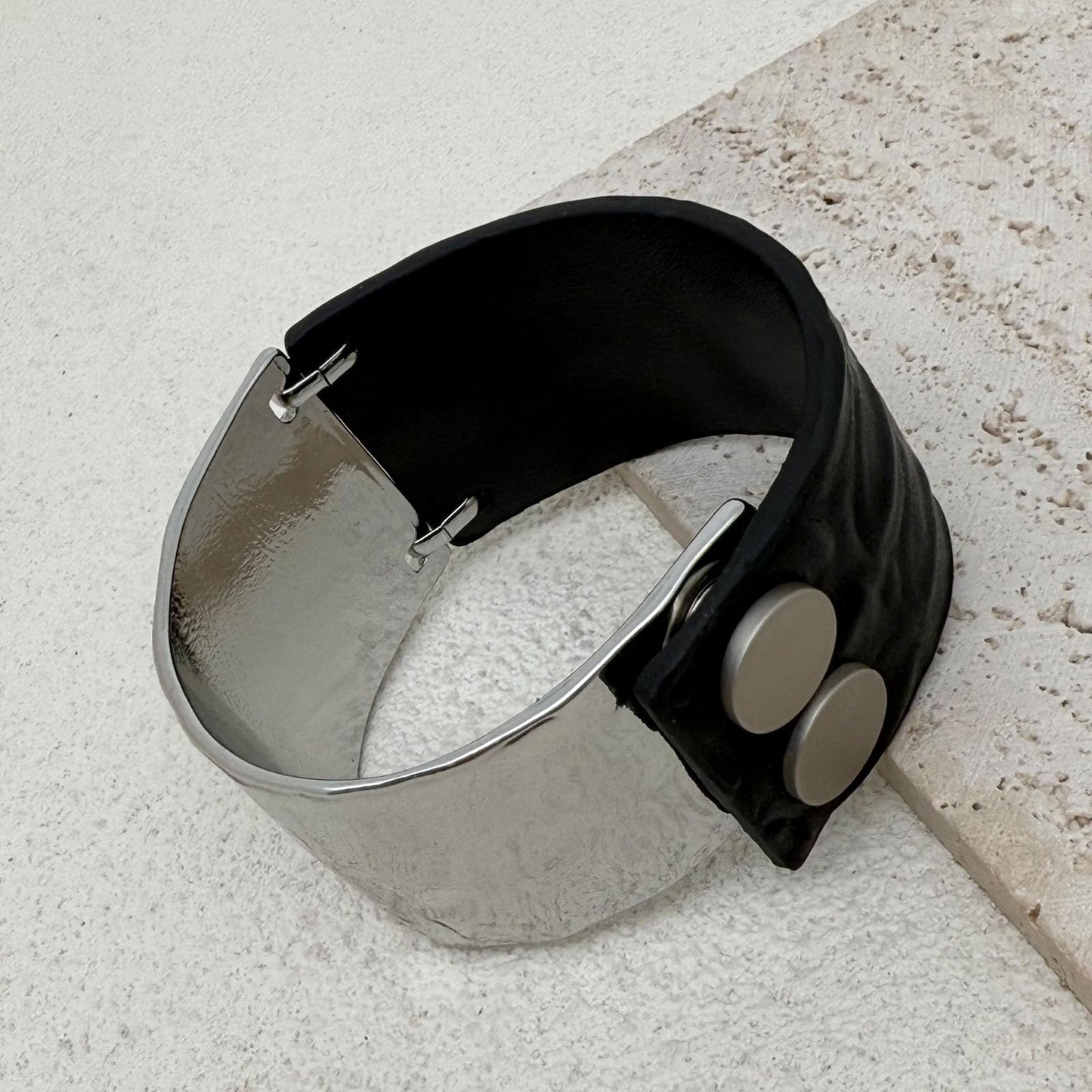 YKKZART Black Bracelet for Women Genuine Leather Cuff Bracelet Silver and Black Leather Wrap Bracelets Birthday Jewelry Gift