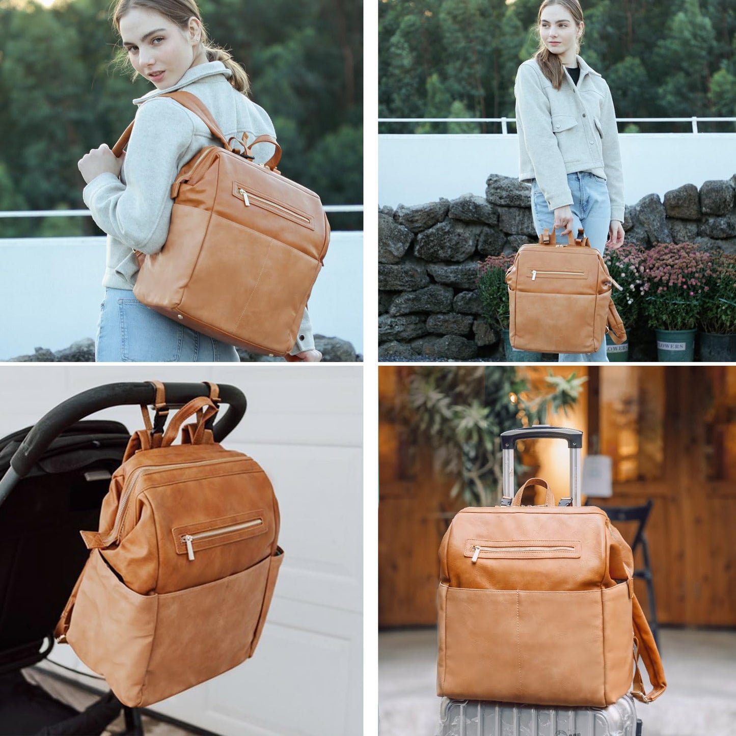 MOMINSIDE Diaper Bag Backpack, Leather Diaper Bag Baby Bag Large Baby Diaper bag Mommy Bag with 16 Pockets,Hospital Bag, Changing Pad, Brown