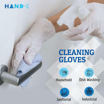 Hand-E Touch White Nitrile Disposable Gloves Medium, 100 Count - Food Prep, Salon, Hair Dye, Esthetician, Kitchen - Powder and Latex Free Rubber Gloves