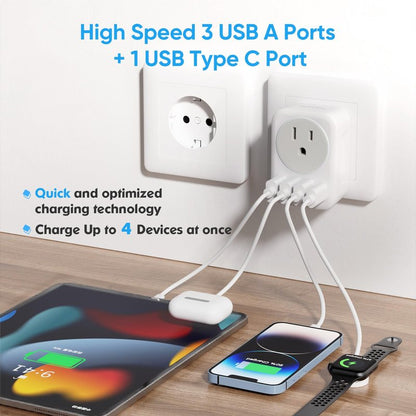[2-Pack] European Travel Plug Adapter, RATEA International Power Plug Adapter with 3 USB Type A, 1 Type C Outlet Adaptor Charger for US to Most of Europe EU Spain Italy France Germany
