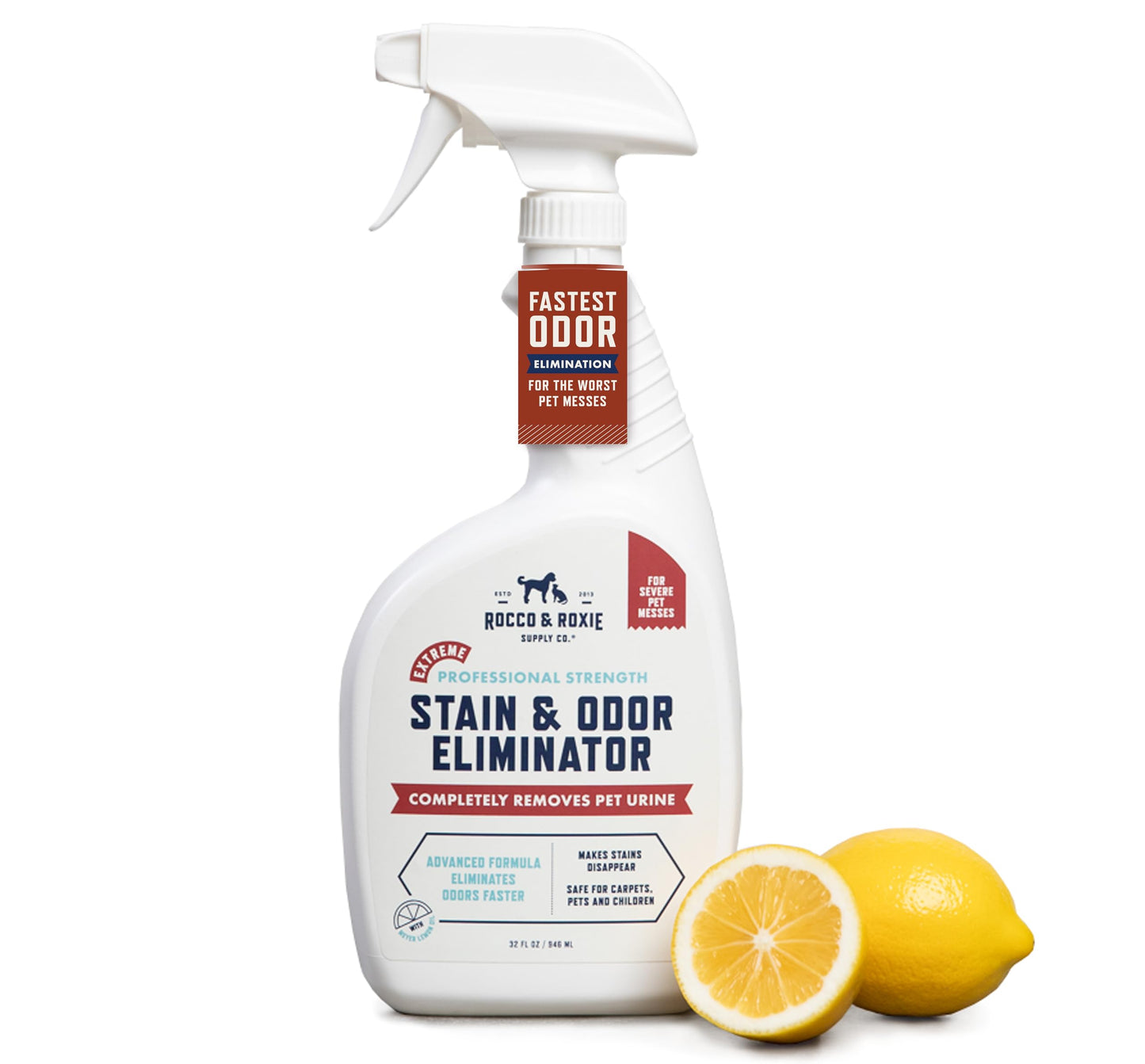 Rocco & Roxie Extreme Stain & Odor Eliminator for Strong Odor, Pet Urine Enzyme Cleaner Destroyer, Stain Remover for Dog Poop and Cat Pee, Enzymatic Carpet Cleaner Spray For Home, Puppy Potty Training
