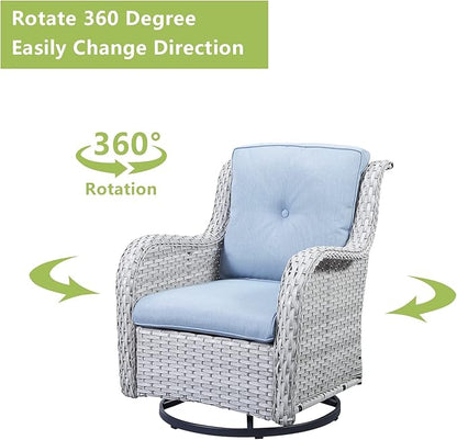 Rilyson Wicker Rocking Chair Swivel Chairs - 2 Piece Rocker Patio Chairs Set Rattan Rocking Chair for Outdoor Porch Deck Garden Backyard(Light Grey/Sky Blue)