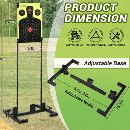 Shooting Target Stand Set, Adjustable Shooting Target Stand with 10pcs Paper Targets, Two Mounting Options for Outdoors, Stable Paper Holder with Metal Poles and Ground Nails (Black)