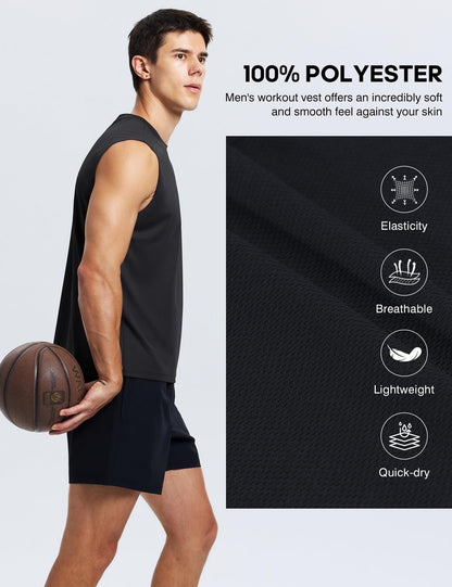 ALLTHRO Mens Workout Tank Tops Quick Dry Sleeveless Running Shirts Gym Muscle Bodybuilding Shirts for Men Black,XX-Large
