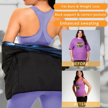 Sauna Suit Shirt for Women Weight Loss Sweat Waist Trainer Plus Size Vest Workout Compression Tank Top Body Shaper with Zipper XXL