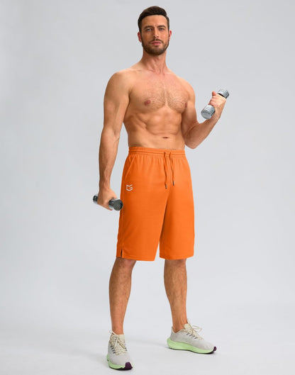 G Gradual Men's Athletic Shorts with Pockets 11" Long Basketball Shorts Lightweight Quick Dry Gym Workout Shorts for Men(Orange,L)