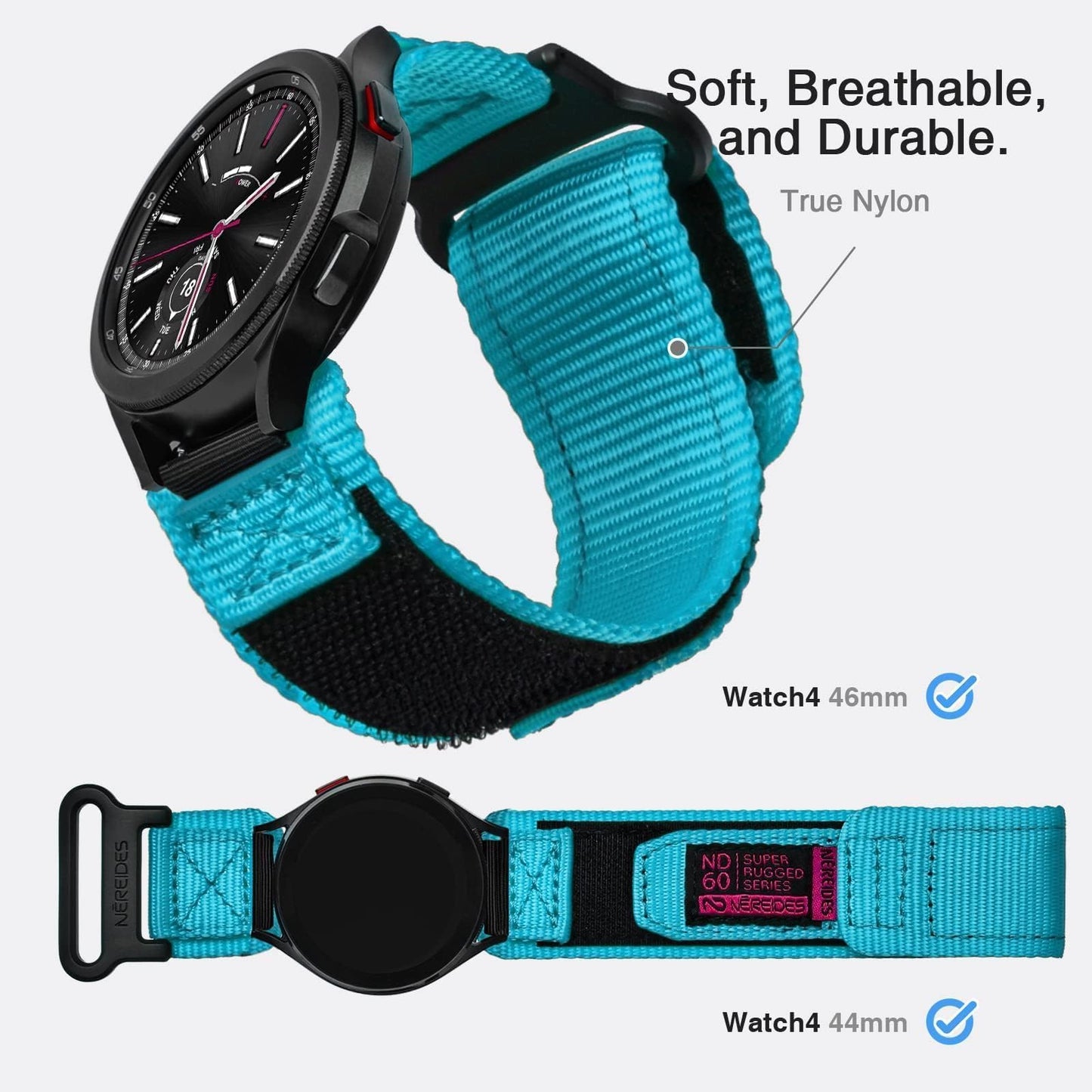 Nereides Band Compatible with Samsung Galaxy Watch 7 6 5 4 40mm 44mm/Watch 6 4 Classic/Galaxy Watch 5 Pro/Galaxy Watch 3/Classic 41mm/Active 2, 20mm Nylon Sports Strap for Men Women(Blue,L)
