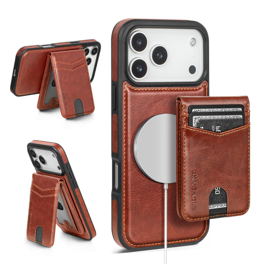 SkyEagle Compatible with Magsafe 2 in 1 Detachable iPhone 17 Pro Max Wallet Case with Card Holder,Women Men Magnetic PU Leather RFID Blocking Flip Kickstand Credit Slots,for Apple 17 ProMax,Brown