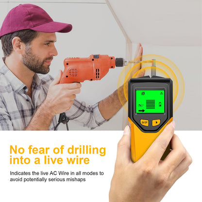Stud Finder Wall Scanner - 5 in 1 Stud Finder Tool w/Smart Chip and HD LCD Display, Stud Detector Beam Finders for the Center and Edge of Wood AC Wire Metal Studs Joist Pipe (Yellow Feathers)