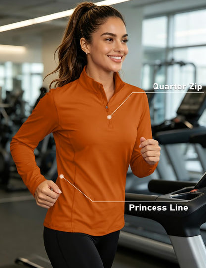 MAGCOMSEN Shirts for Women 1/2 Zip Pullover Sun Shirts for Women Long Sleeve Uv Protection Quick Dry Hiking Tops Dark Orange,M