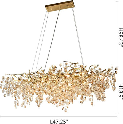 Modern Crystal Tree Branches Chandeliers Gold Luxury Round Raindrop Pendant Light Fixture 12 Light Ceiling Hanging Light for Dining Room Bedroom Living Room Entryway