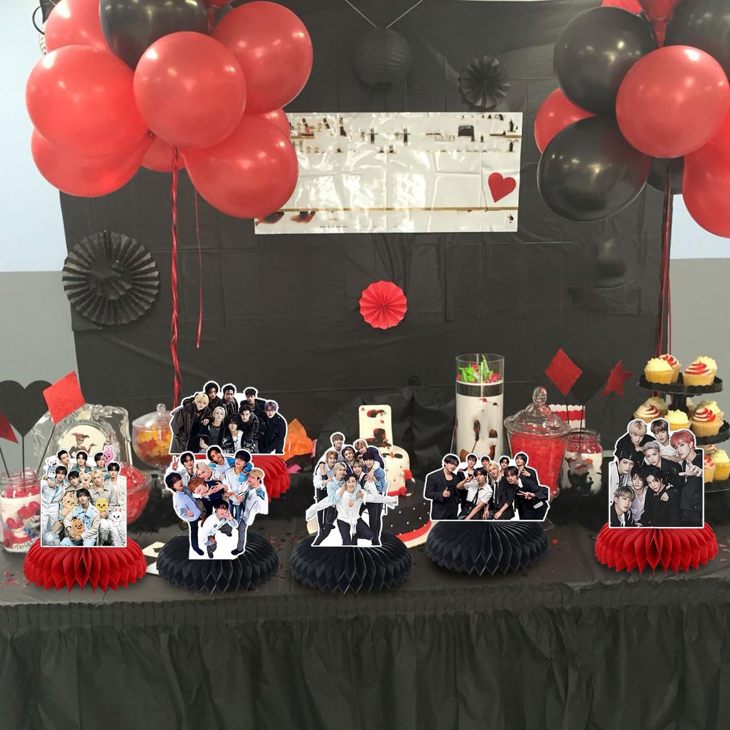 Kpop Theme Party Supplies, 7Pcs 5 Star Party Table Centerpieces, Cake Toppers, Photo Booth Props, for K-Pop Idol Stray Kids Birthday Decorations for Fans Merch