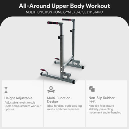 BalanceFrom Steel Frame Dip Station with Adjustable Height, 500 Pound Weight Capacity – Upper Body Workout Home Gym Equipment for Triceps, Push & Pull Ups, Leg Raises, and Bench Press