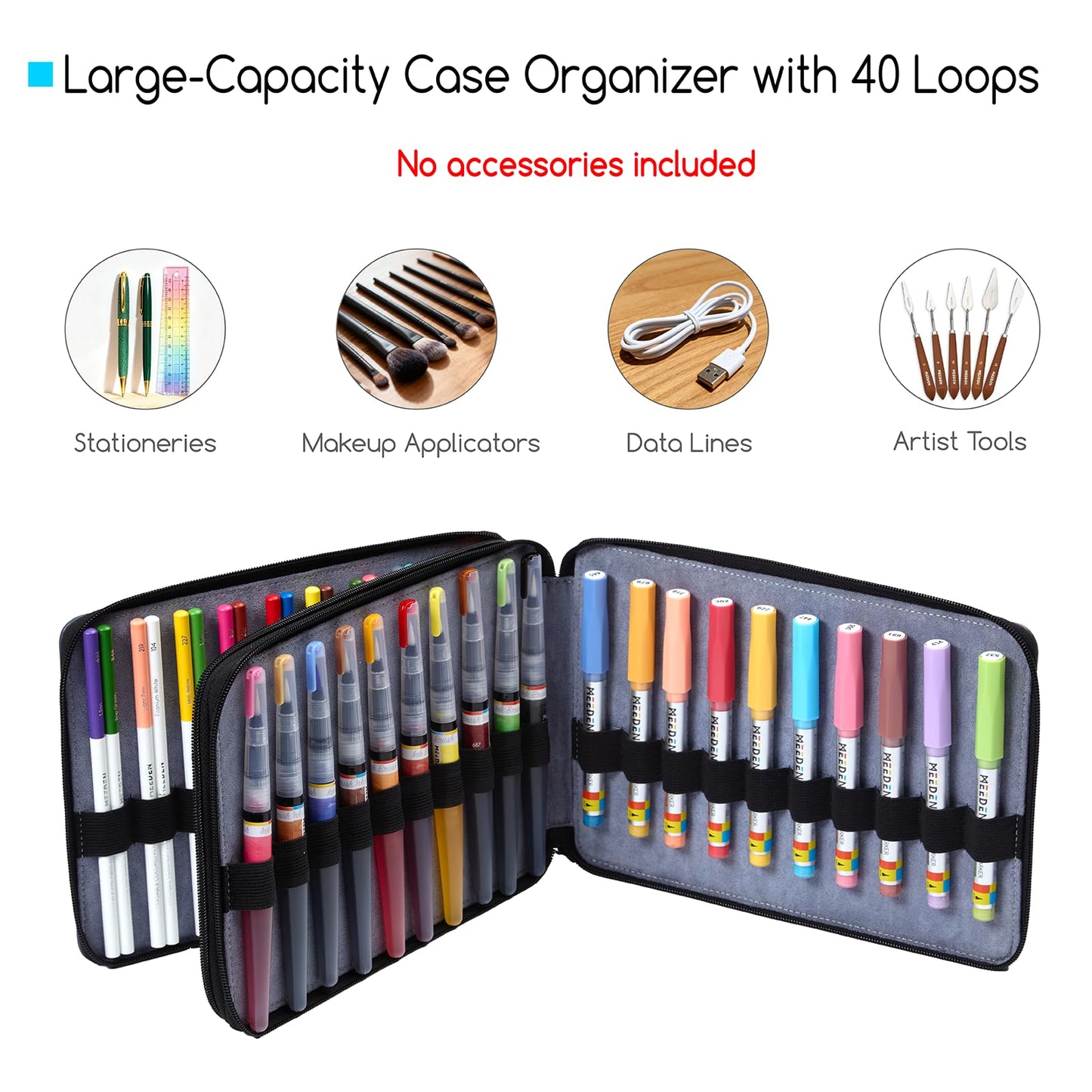 MEEDEN Pencil Marker Organizer Case: Premium PU Leather Zipper Pouch Lined with Silky Velvet - Large Capacity Pen Bag Supplies for Men & Artists – Slate Gray
