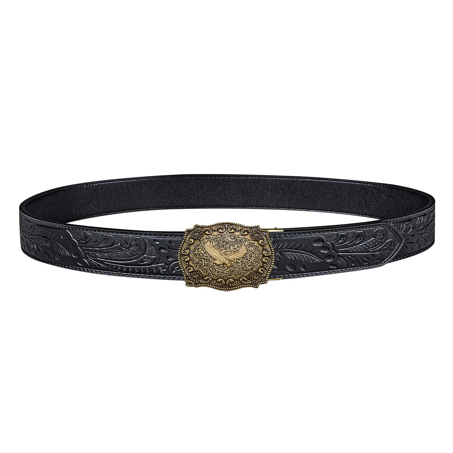 Dubulle Mens Western Belt Ratchet Belts Copper Eagle Automatic Buckle Black Genuine Leather Strap for Jeans Dress