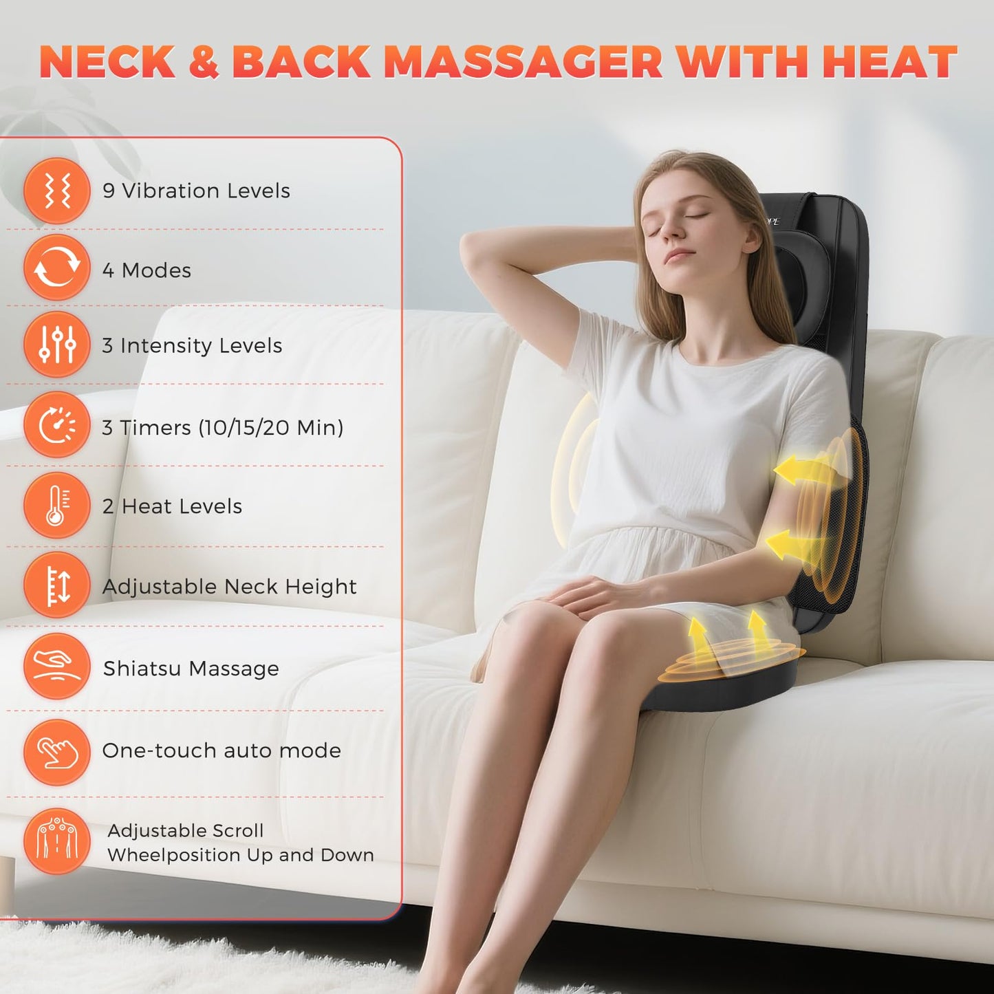 Shiatsu Neck and Back Massager with Heat, 4D Kneading Back Massager for Pain Relief Deep Tissue, Comfortable Back Massage for Chair, Massager for Home Office, Gifts for Women Men Parents Christmas