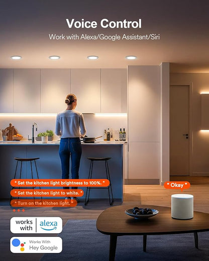 Lumary 4 Inch Smart WiFi Recessed Lights, 9W 780LM Ultra-Thin LED Recessed Lighting, Smart LED Wafer Downlights with Junction Box, Compatible with Alexa/Google Assistant/BT Remote, ETL Listed, 4 Pack