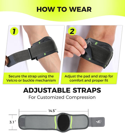 HiRui Elbow Brace with Gel Pad Support for Forearm Tension Relief, Tennis Elbow Brace Adjustable Elbow Strap Pressure Band for Tendonitis Weightlifting Golfer Baseball (Gray-2 Pack)