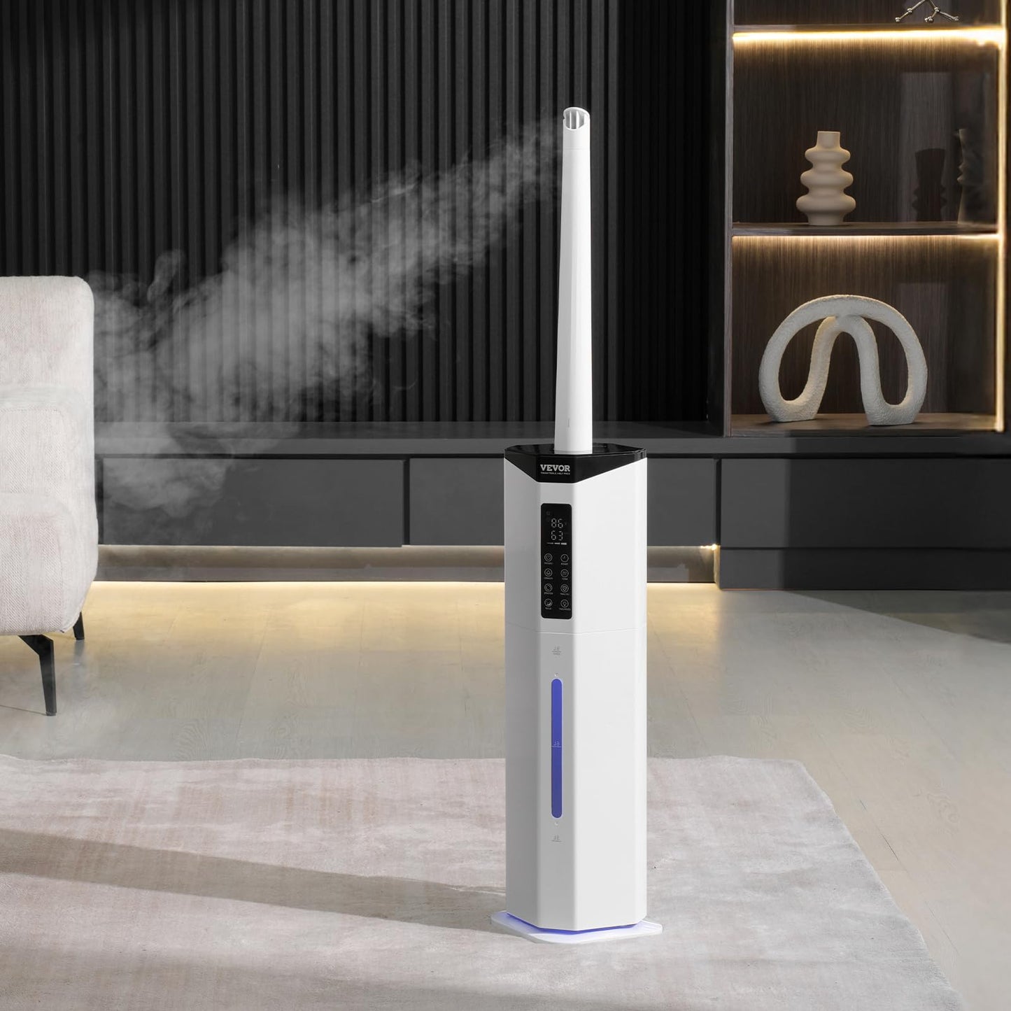 VEVOR Humidifier for Home Large Room, Commercial Humidifier for Whole House 1291.7 sq ft, 16L Water Tank & Night Light & 12h Timer & Auto Shut-Off, Greenhouse, Commercial Branch Tube w/ 360° Nozzle