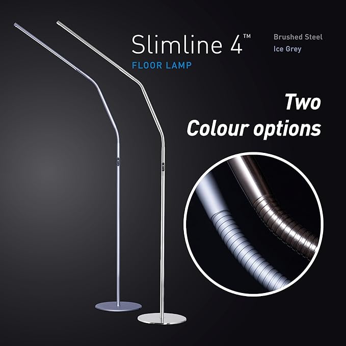 daylight Slimline 4™ LED Floor Lamp in Brushed Steel - 6,000K, 3,200 Lux, 4 Brightness Levels, USB-C Charging Port, Anti-Glare Diffuser, Flexible Design, Art & Craft, Sewing, Nail Salon