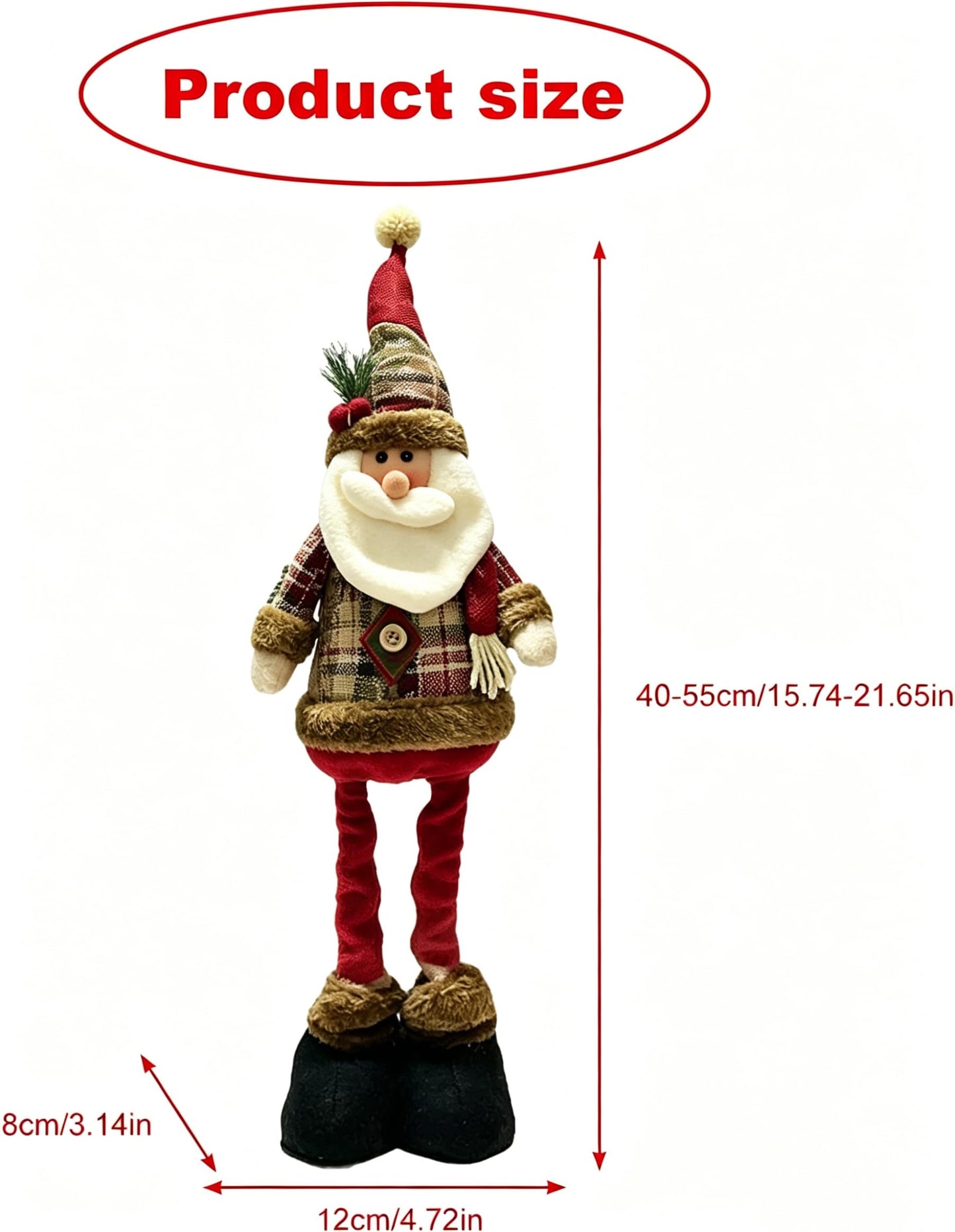 JoyParcel Christmas Standing Santa Figurine Plush Doll with Extendable Legs, Large Xmas Tabletop Shelf Mantel Home Decor, Indoor Holiday Decoration Gift