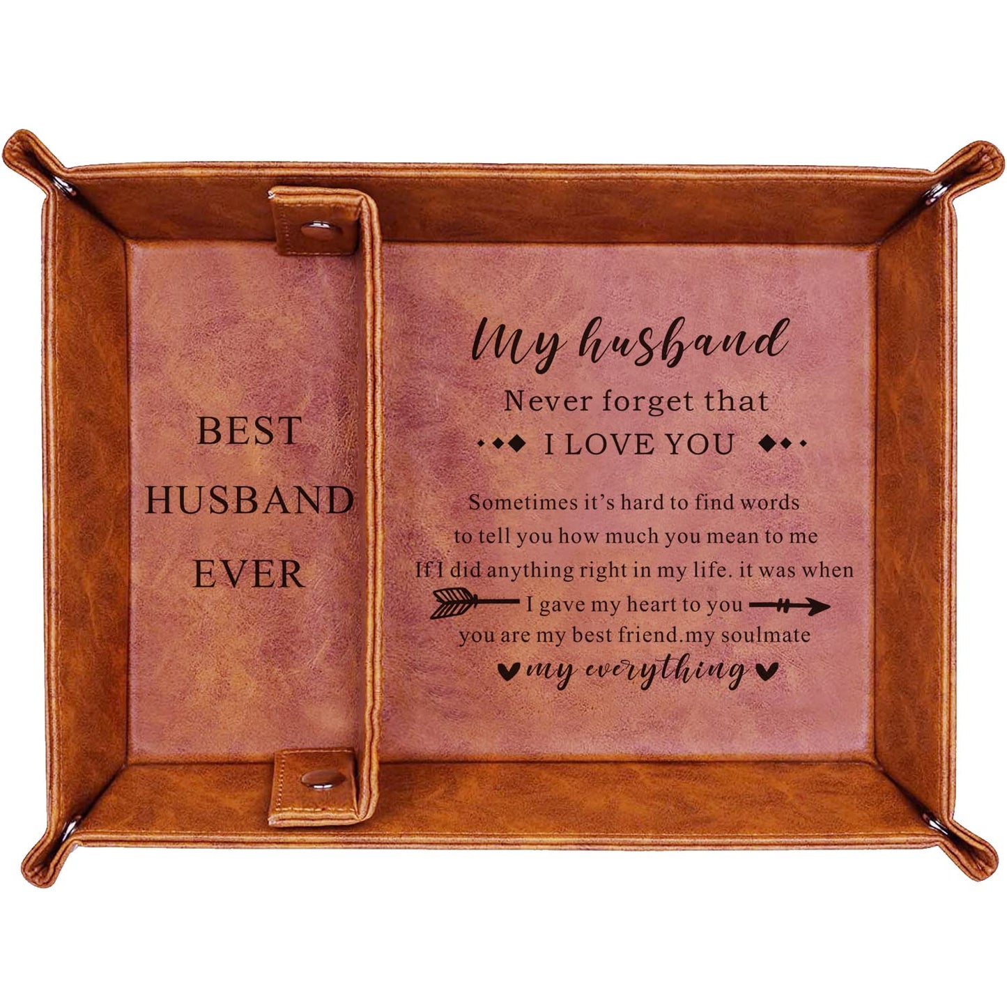 JUOOE Husband Birthday Gift for Husband PU Leather Tray Unique Anniversary Birthday Gifts from Wife Men Gift Ideas for Him (Brown for Husband)