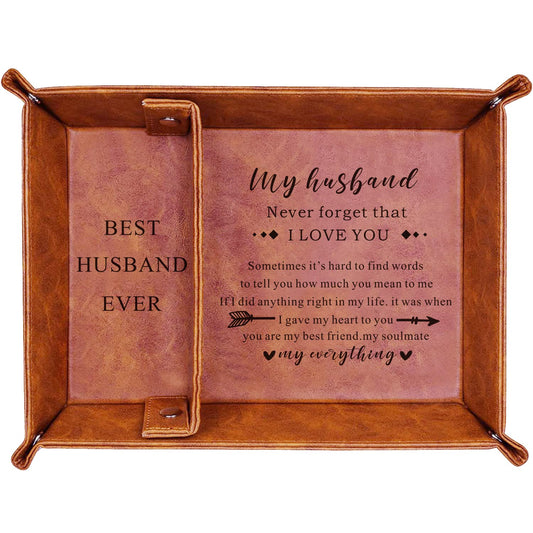 JUOOE Husband Birthday Gift for Husband PU Leather Tray Unique Anniversary Birthday Gifts from Wife Men Gift Ideas for Him (Brown for Husband)