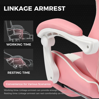 GTPLAYER Gaming Chair, Computer Chair with Footrest and Lumbar Support, Height Adjustable Game Chair with 360°-Swivel Seat and Headrest and for Office or Gaming (Faux Leather, Pink)