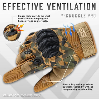 Glove Station Gloves for Men, Touchscreen Utility Gloves with Hard Knuckle Protection for Motorcycle Riding, Airsoft and Outdoor Work, Camouflage, Medium