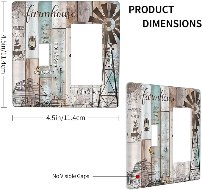 Rustic Western Farmhouse Windmill 2 Gang Light Switch Covers Vintage Barn Wooden Plank Inspirational Quote Single Toggle Rocker Combo Wall Plate Electrical Faceplate Decorative Switchplate