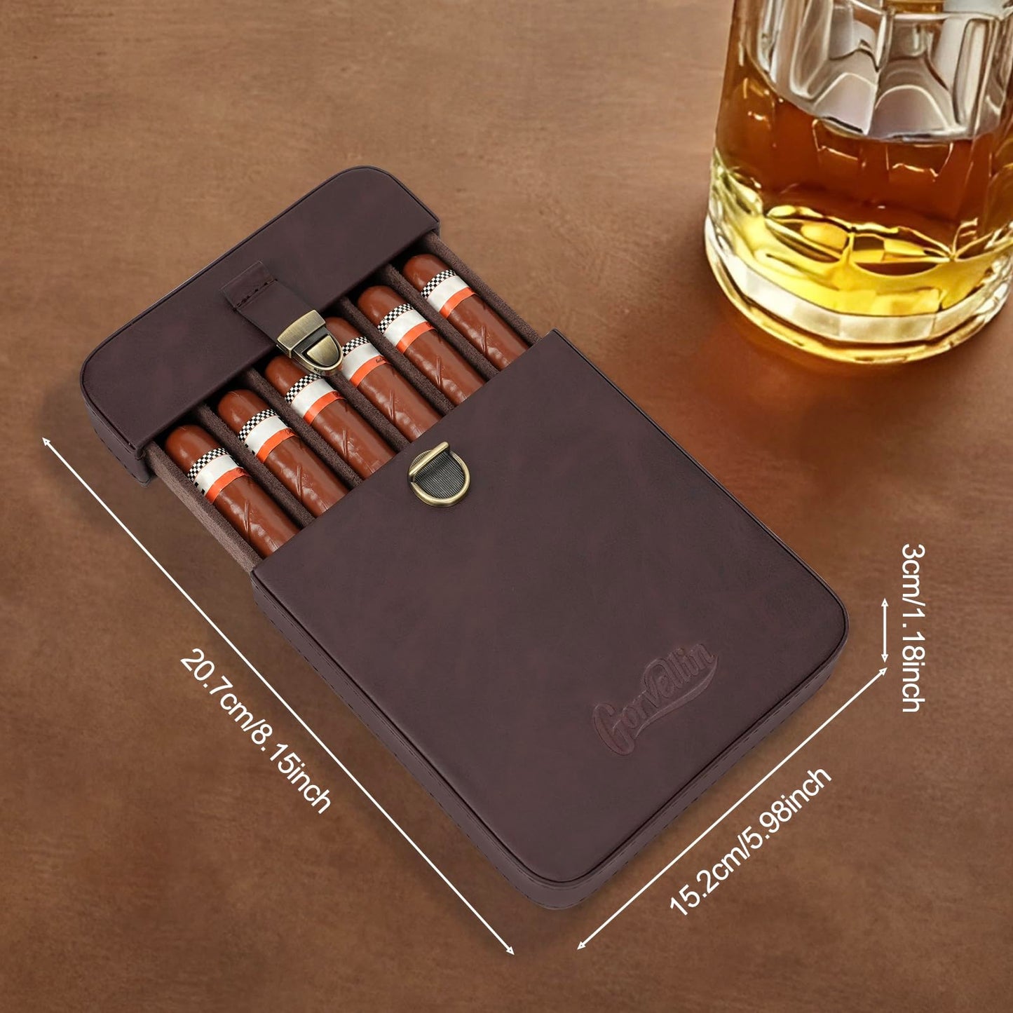 Gorvellin Cigar Case with Cutter, 2-in-1 Portable Cigar Travel Holder for 6 Cigars, Premium Cigar Accessories Gift Set for Men, Fathers, and Business Trips