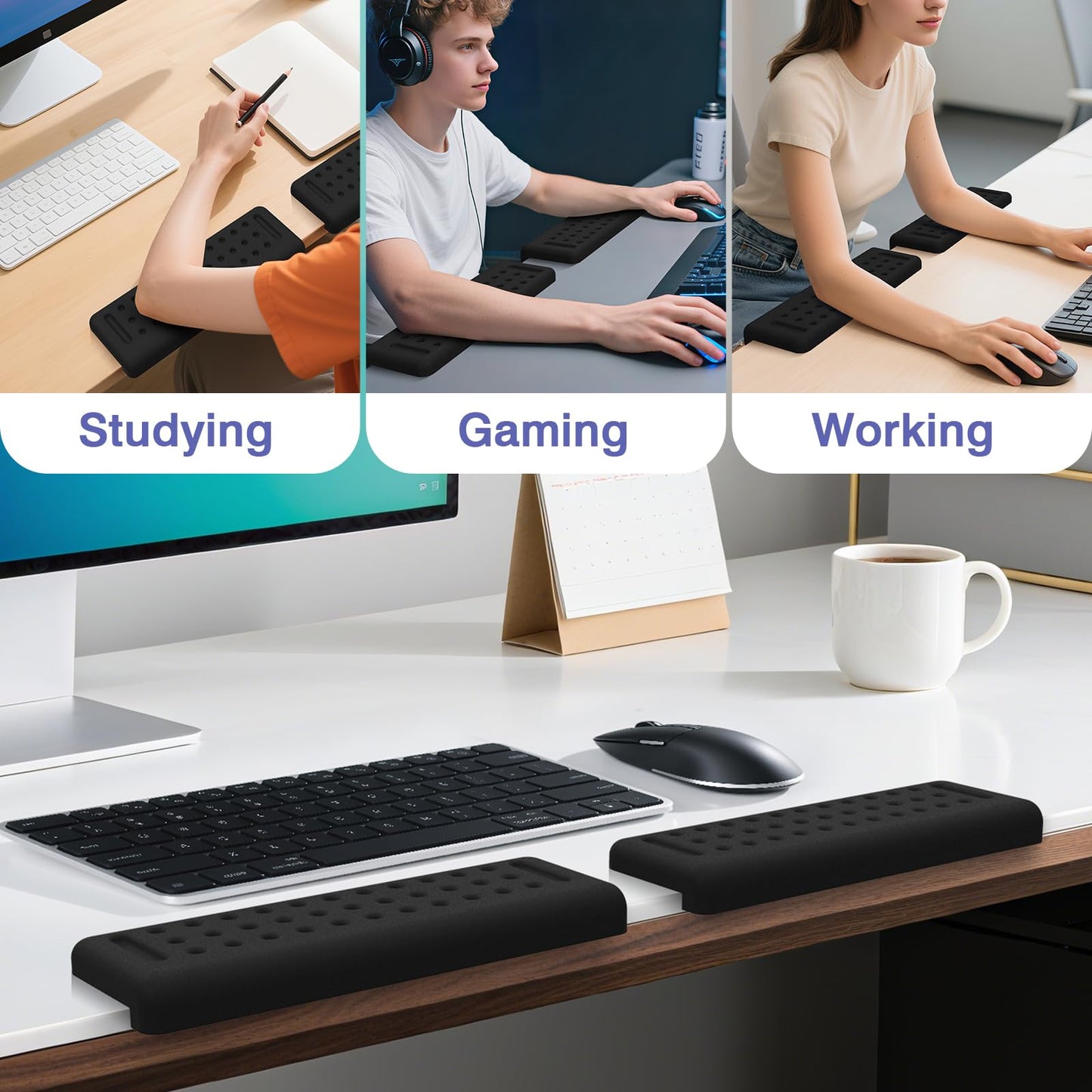 Retuhapy L-Shaped Desk Edge Cushion, 2 PCS Elbow Rest for Desk with Ergonomic Support, Memory Foam Elbow Pad & Arm Rest for Palm, Wrist & Forearm, Non-Slip & Separate Design, Office & Home, Black