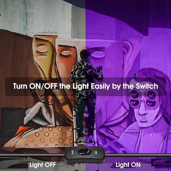4 Pack 150W LED Black Lights, Blacklight Flood Light Outdoor with Plug and Switch, IP66 Waterproof for Dance Party, Glow in The Dark, Halloween Lights, Body Paint, Fluorescent Poster