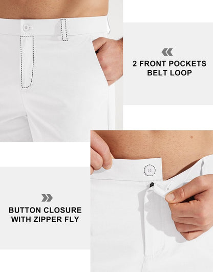 Libin Mens Golf Pants Classic Fit Stretch Work Dress Pants 32" Quick Dry Lightweight Business Casual Trousers Comfort Water Resistant with Pockets, White, 34W x 32L