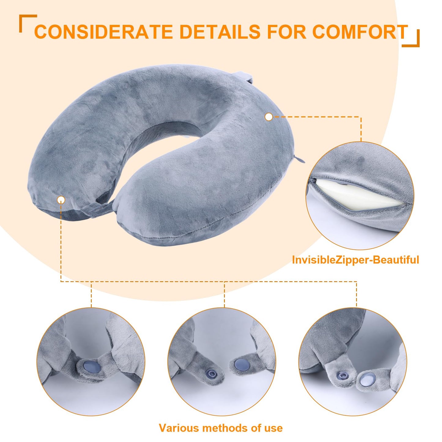 Travel Pillow,100% Pure Memory Foam U Shaped Neck Pillow,Super Lightweight Portable Headrest Great for Airplane, Car,Home,Office,Sleeping Rest (Grey)