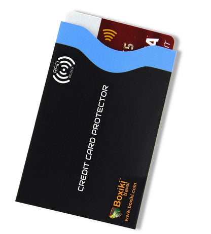 Boxiki Travel RFID Blocking Sleeves, Set with Color Coding, Navy Blue, Unisex Wallet, Protects Credit Cards and Passports