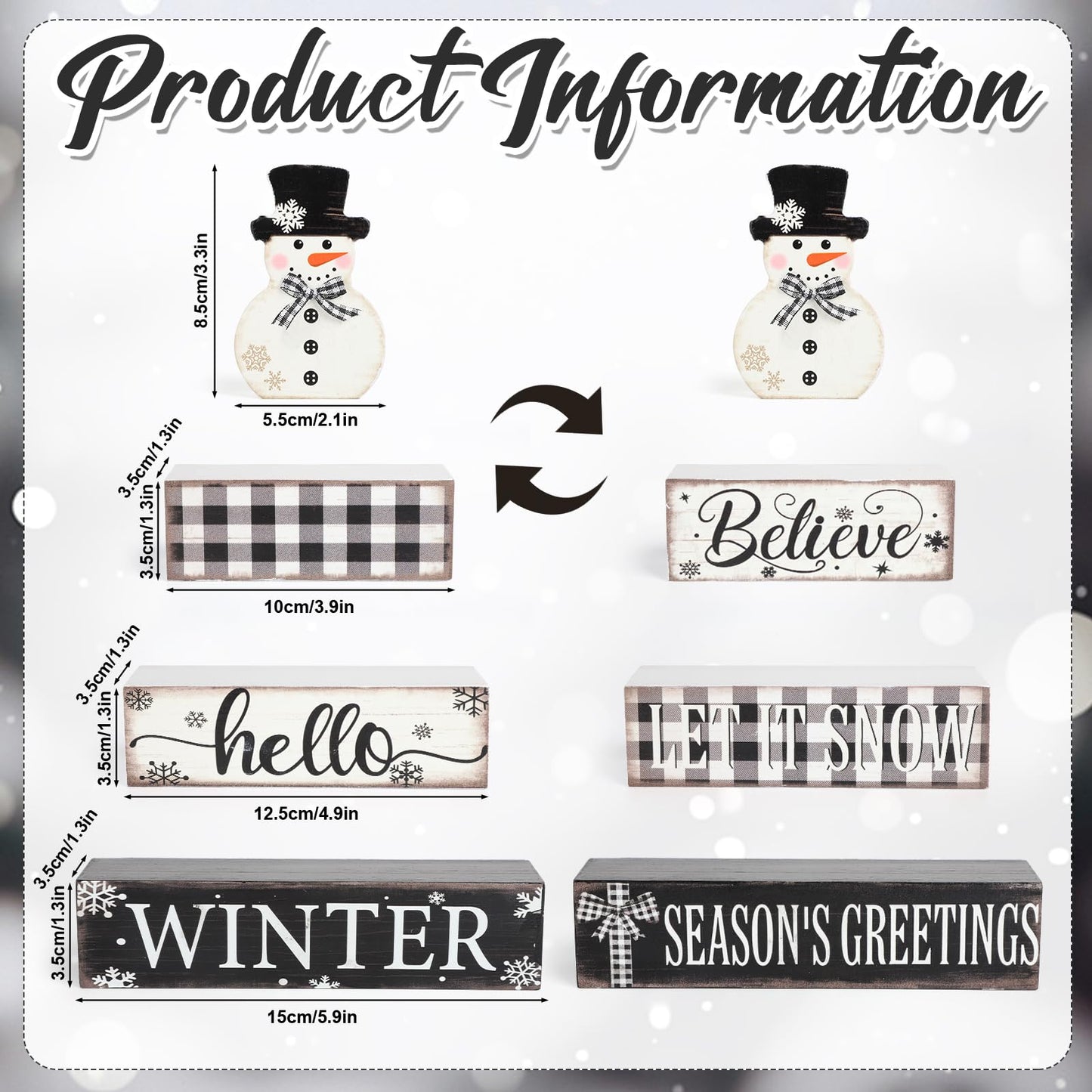 4 Pcs Christmas Decorations Indoor Wooden Snowman Table Sign Decor Table Centerpieces Xmas Merry Christmas Tabletop Block for Holiday Office Desk Tiered Tray Party Shelf Decor Double-sided Pattern