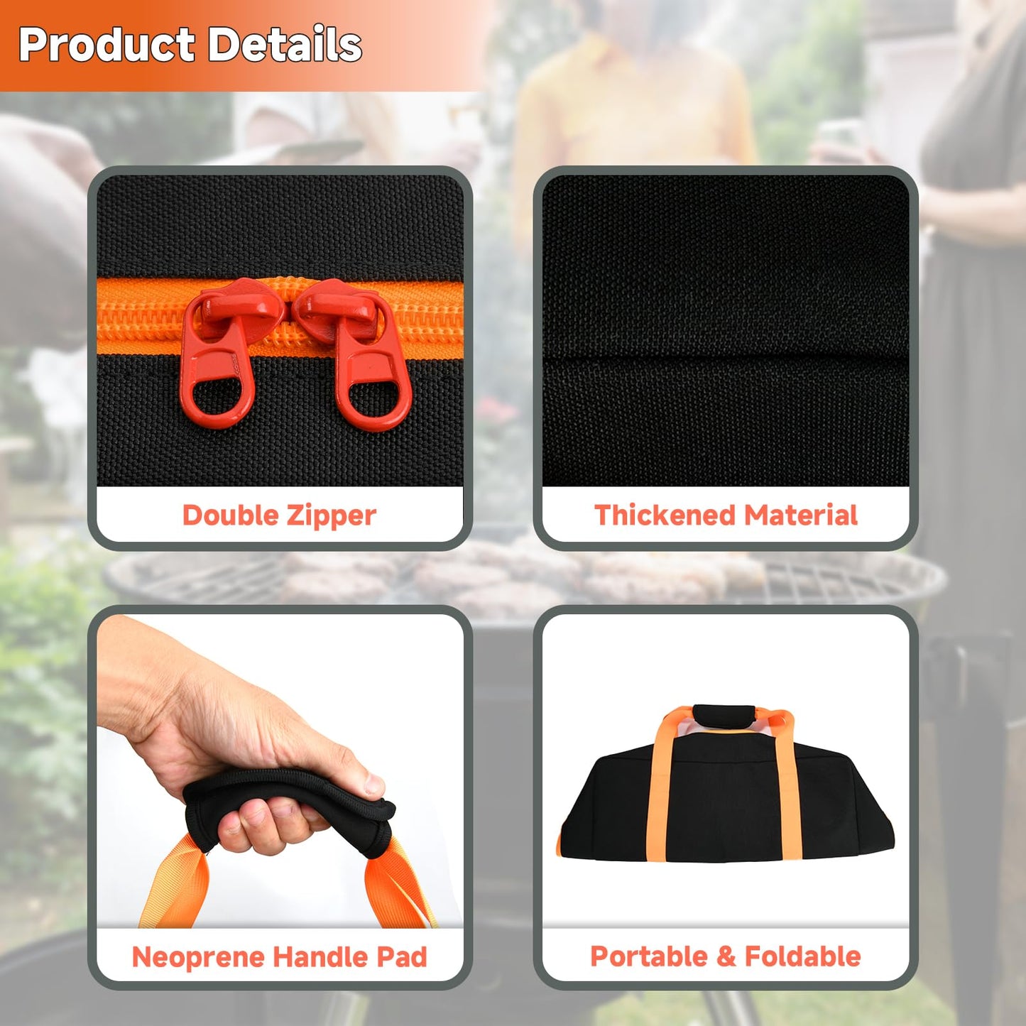 Cosmos BBQ Tool Storage Bag Grill Accessory Storage Bag Grill Utensil Carry Bag Grilling Hardware Tote Bag Container Foldable Grill Tool Replacement Bag for Outdoor Camping Barbecue, 18.1x5.1x13 Inch