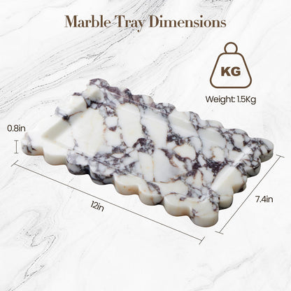 SAMAH Calacatta Viola Natural Marble Tray, Scalloped Bathroom Tray, Luxury Decorative Trays for Bathroom, Vanity, Dresser, Kitchen & Home Decor, Housewarming Gifts New Home (Rectangle)
