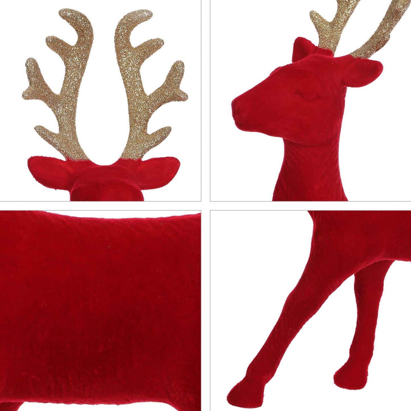 Season 2 Season Christmas Reindeer Tabletop 2 Set 12.5" H Red Flocking Standing Deer Decorations, Indoor Decorative Ornaments for Kitchen Mantle Shelf Office Home Décor