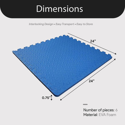 BalanceFrom Puzzle Exercise Mat 3/4" Thick, EVA Interlocking Foam Floor Tiles for Home Gym, Mat for Home Workout Equipment, Floor Padding for Kids, Blue, 24 in x 24 in x 3/4 in, 24 Sq Ft - 6 Tiles