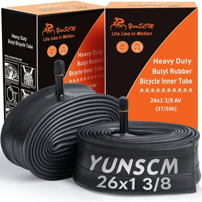 26x1 3/8 (37-590) Heavy Duty Bike Tubes AV32MM Schrader Valve Bicycle Tubes Premium Butyl Rubber Compatible with 26x1 3-8 26 x 1 3/8 Road,Gravel,City Bike Bicycle Tire Tubes 2-PCS