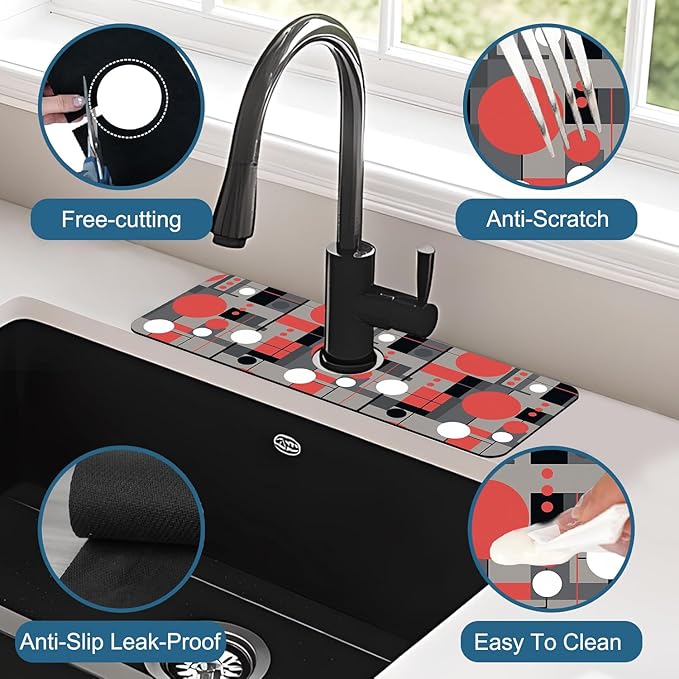 Abstract Geometric Sink Faucet Absorbing Mat Vintage Tile Super Absorbent Fast