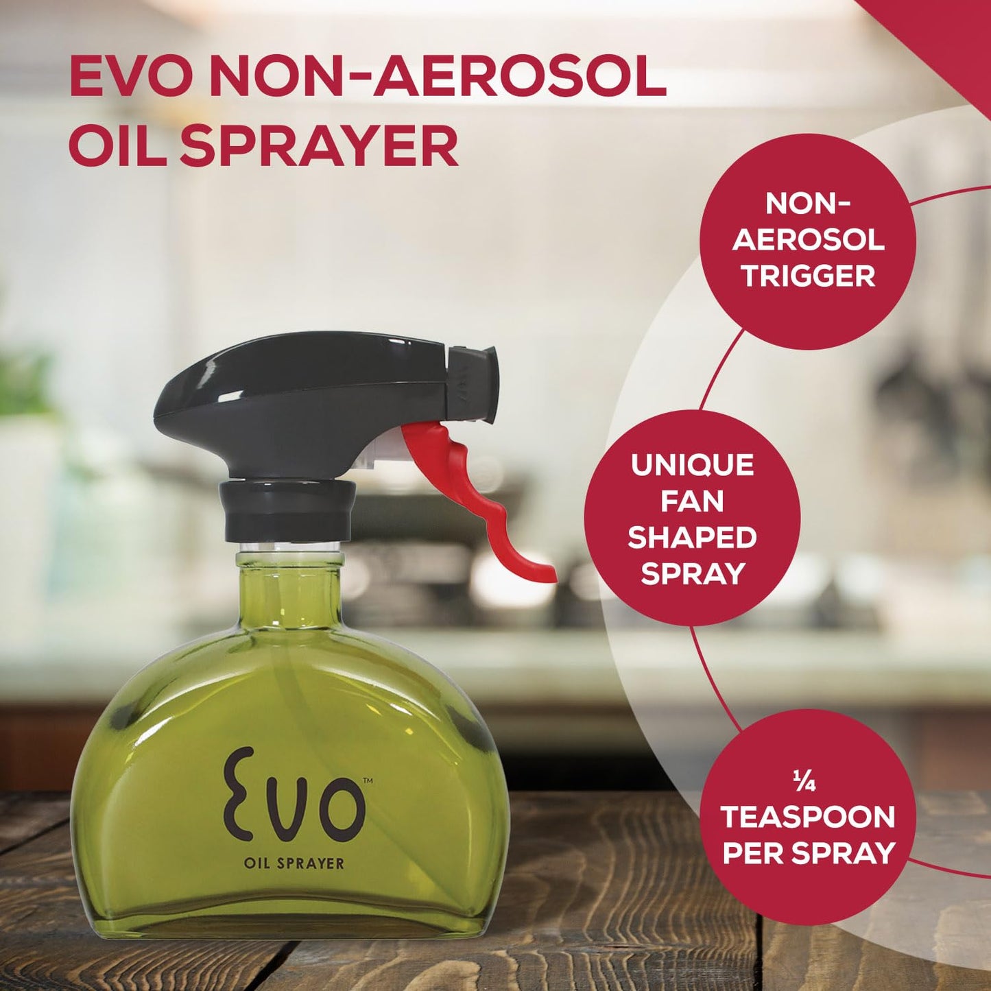 Evo Oil Sprayer Glass, Non-Aerosol for Olive, Cooking Oils, and Vinegars, Yellow, 6-Ounce Capacity