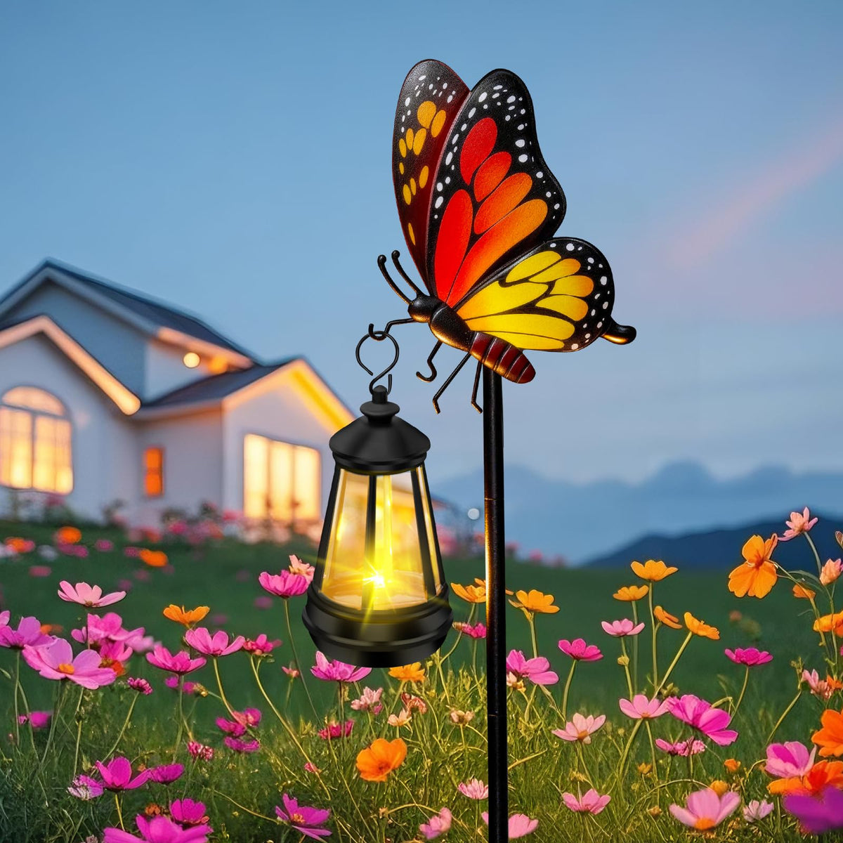 Solar Lights Outdoor Waterproof Butterfly Garden Decor,32.28in Garden Butterfly Stakes with Solar Lights,Birthday Gifts for Women Mom,Metal Decorative Lights for Yard Art Outside Patio Porch Lawn