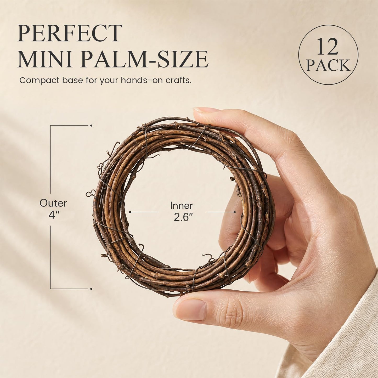 DomeStar 12PCS Natural Grapevine Wreaths, 4 Inch Small Wreath for Wall Decor, Crafts, Rattan Twig DIY Door Hanger for Home Wedding Spring Decorations