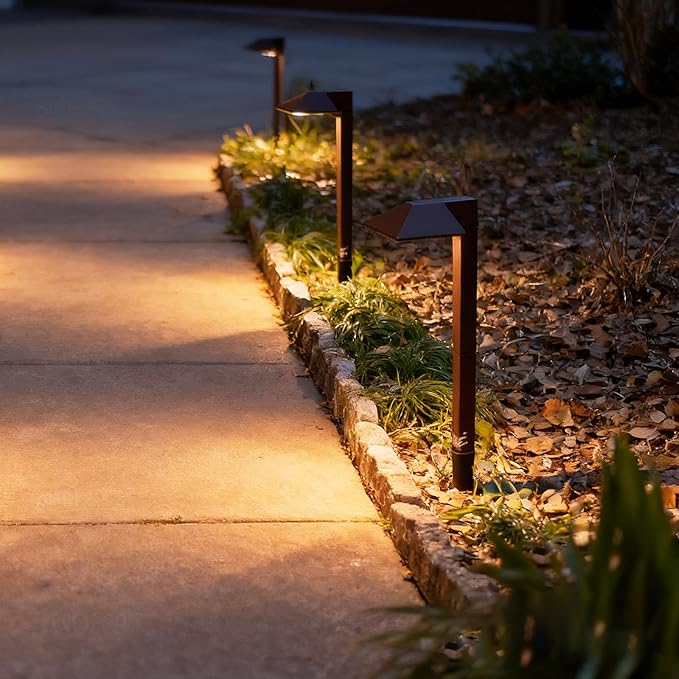 Equinox Outdoor Low Voltage Landscape Lighting 0.6W LED 3100K Warm White Metal 12V Pathway Lights Charcoal Brown Kits with Connector and Stake (1Pack)
